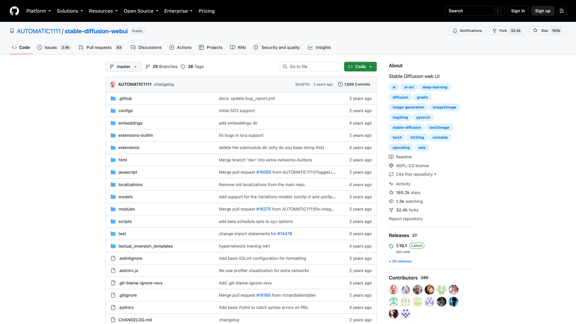 github.com/AUTOMATIC1111/stable-diffusion-webui · 仓库首页快照 2026-10-05