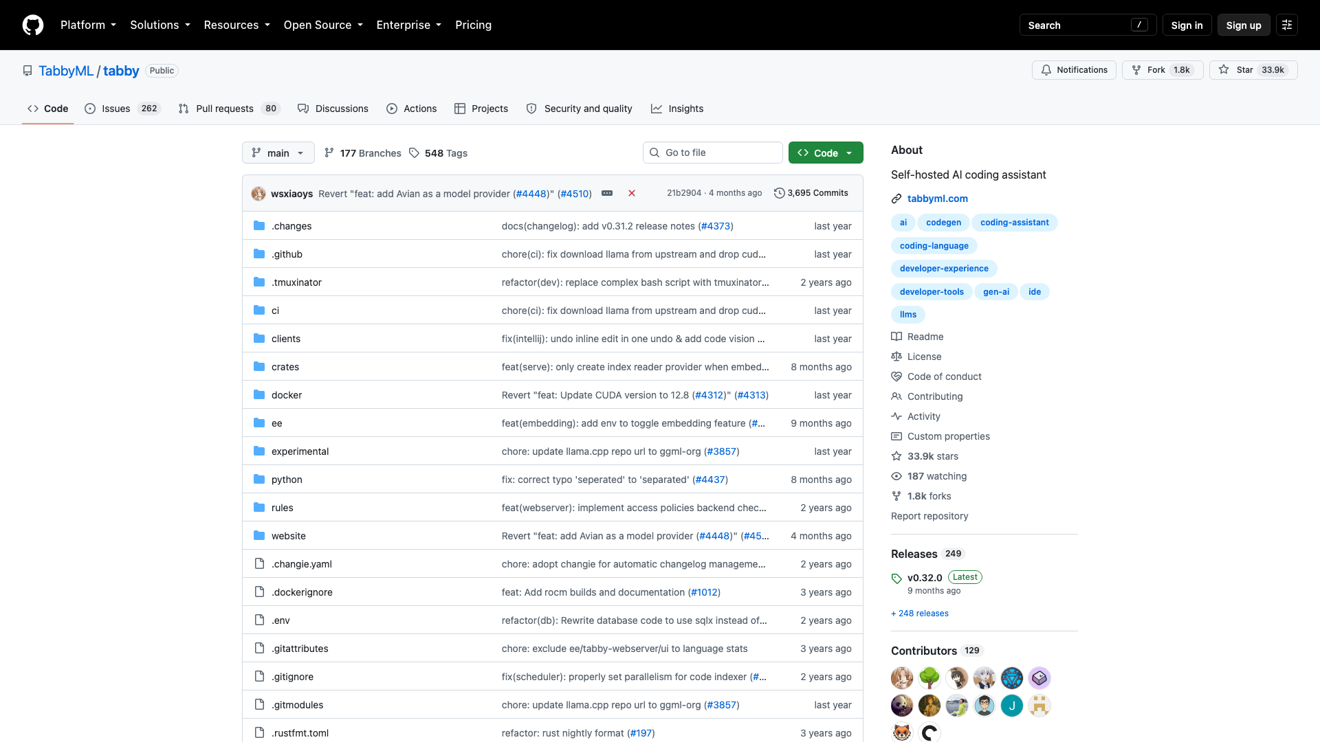 github.com/TabbyML/tabby · 仓库首页快照 2026-10-04