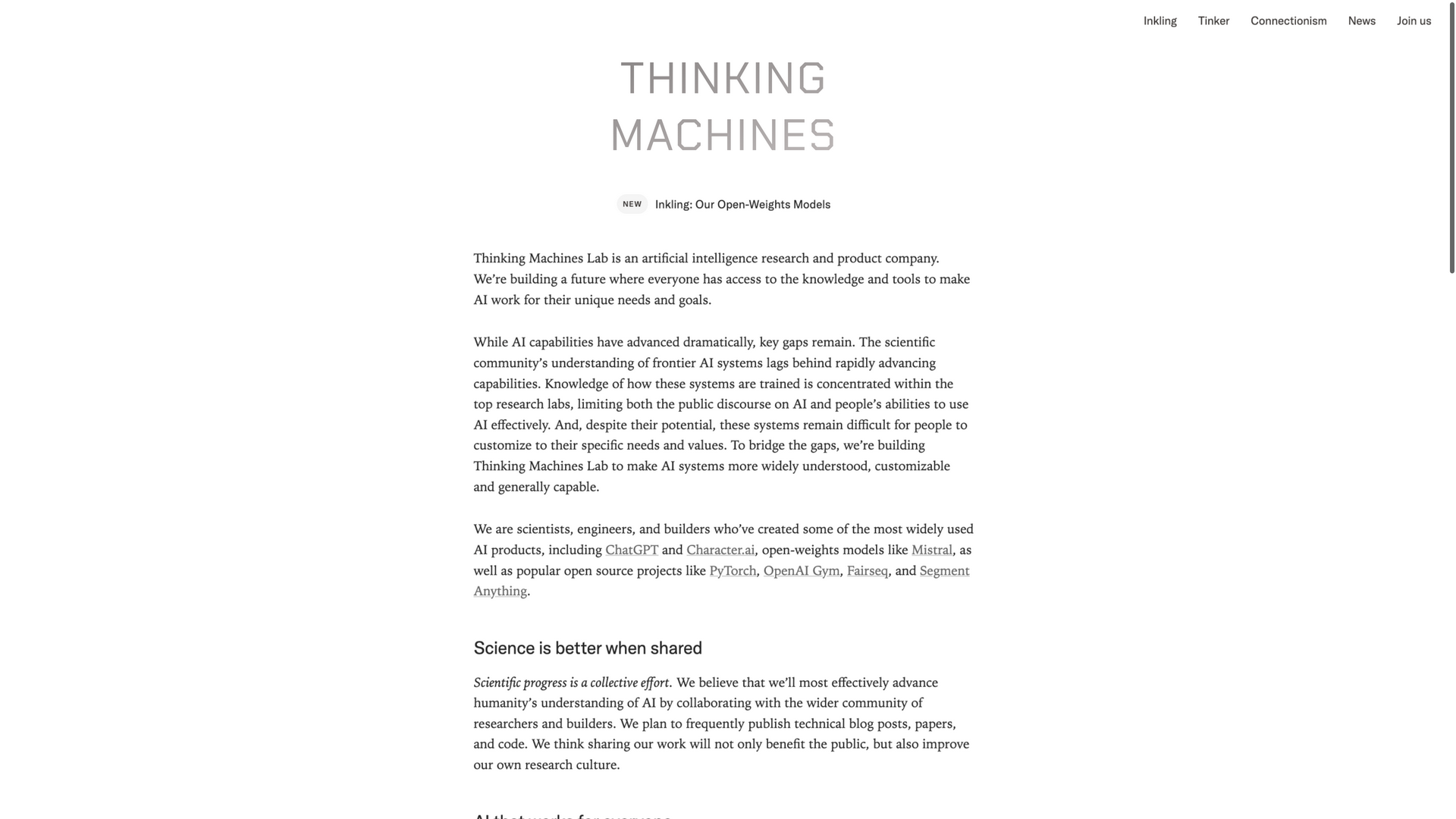thinkingmachines.ai · 首页快照 2026-10-06
