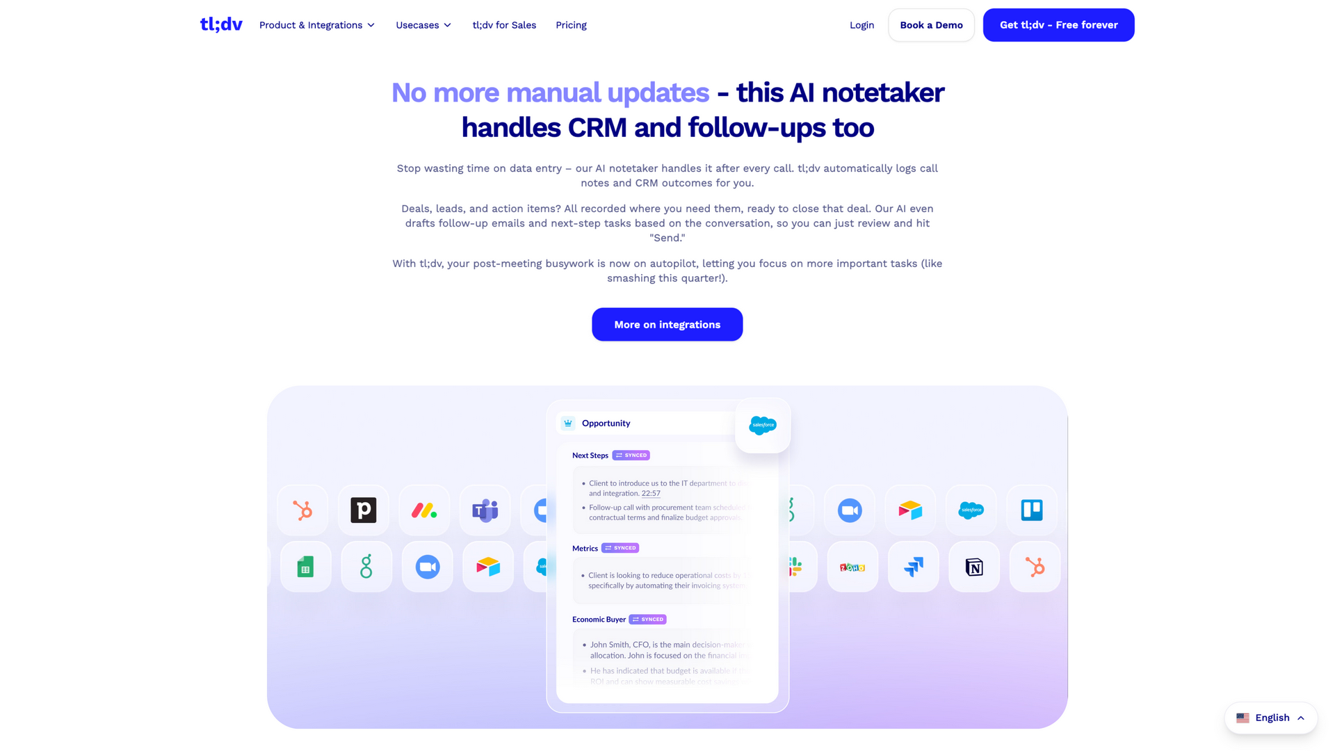tldv.io · 首页 CRM 自动化区(Salesforce 同步演示与集成墙) 2026-10-05