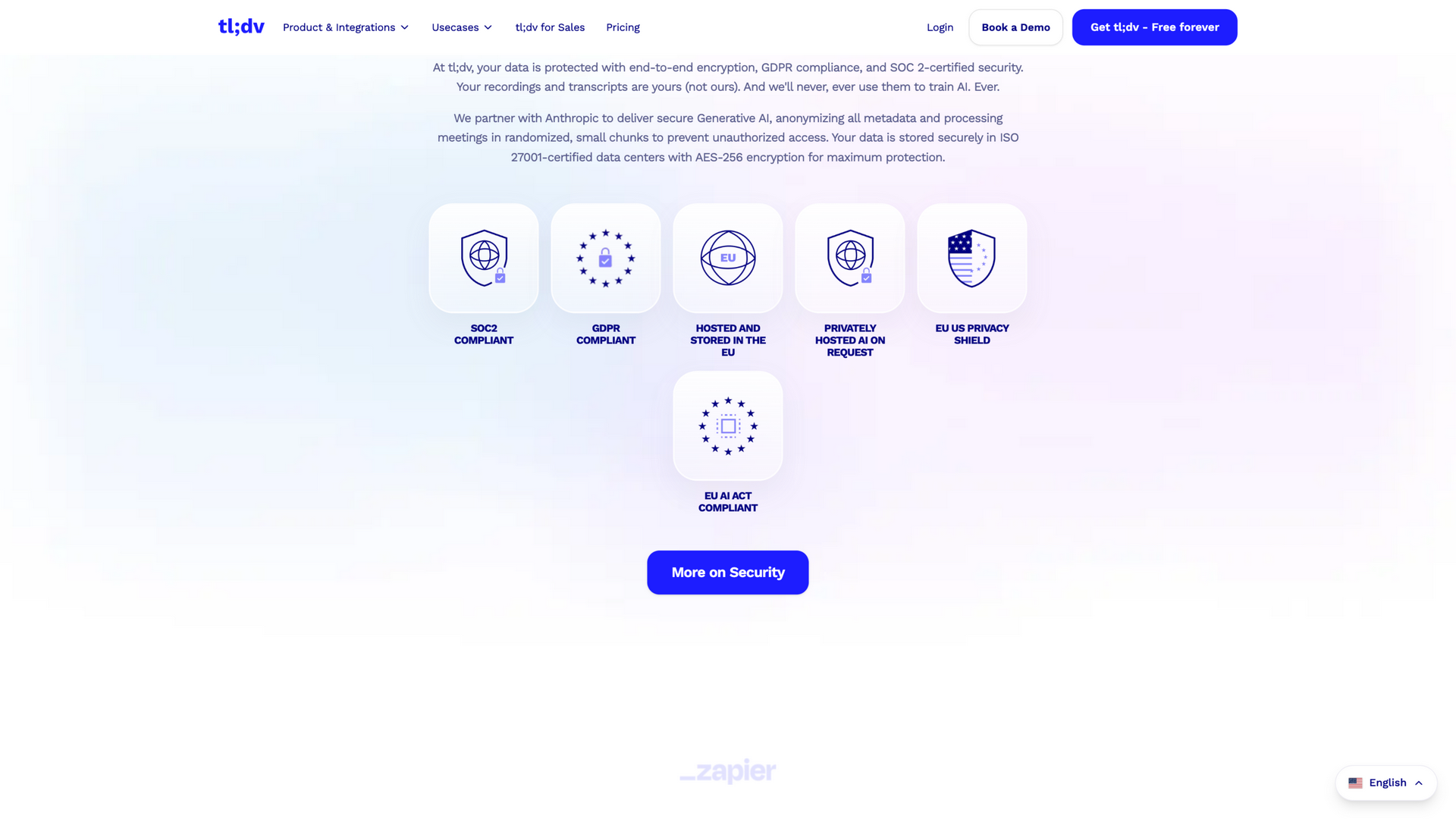 tldv.io · 首页隐私安全区(Anthropic 合作与合规徽章) 2026-10-05