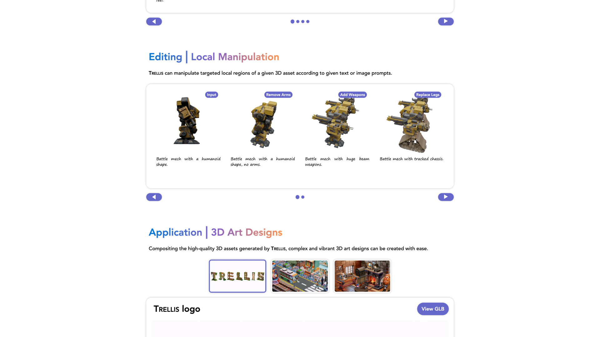 microsoft.github.io/TRELLIS · 局部编辑与 3D Art Designs 区 2026-10-05