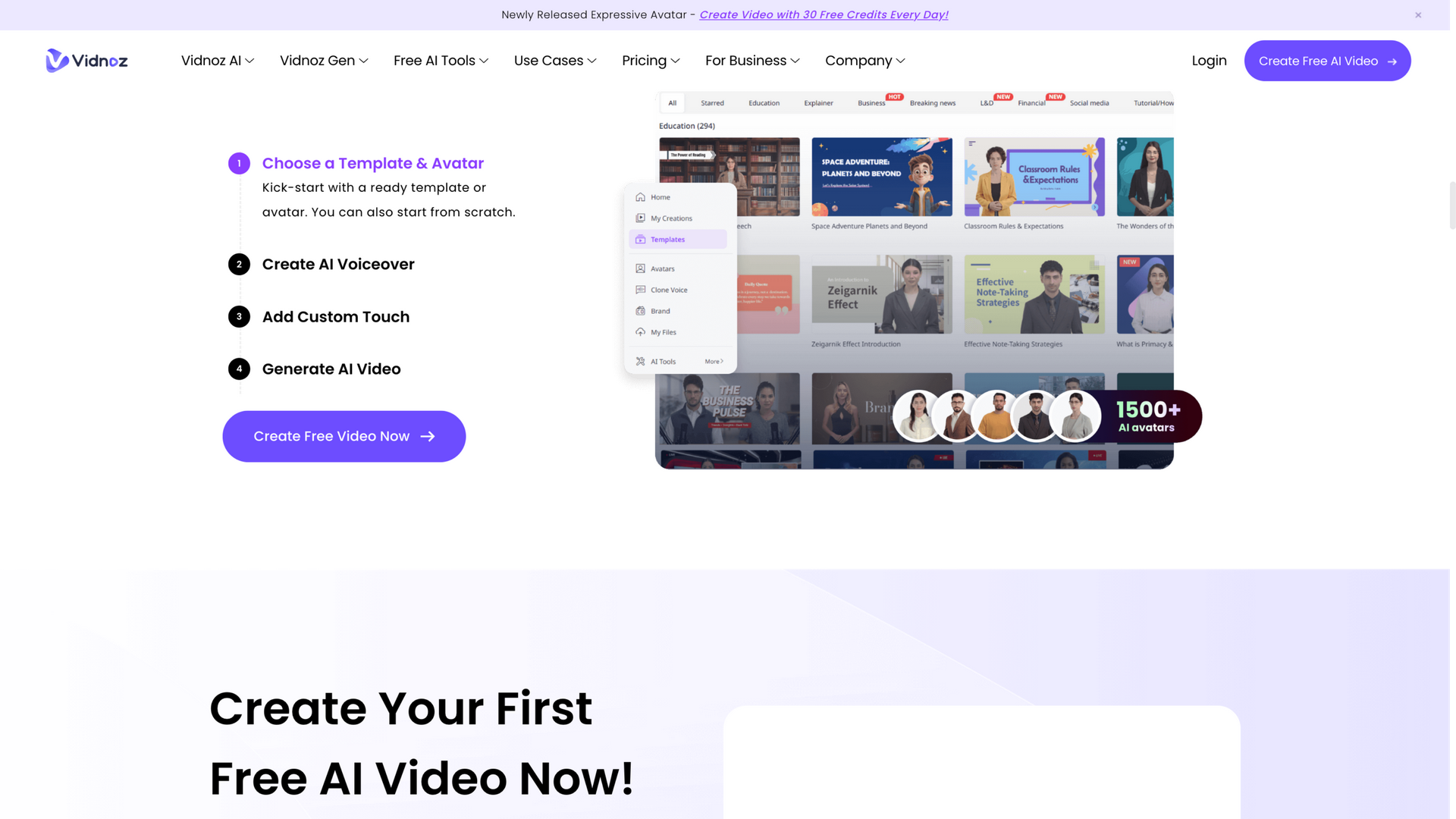 vidnoz.com · 首页四步创作流与模板库区 2026-10-05