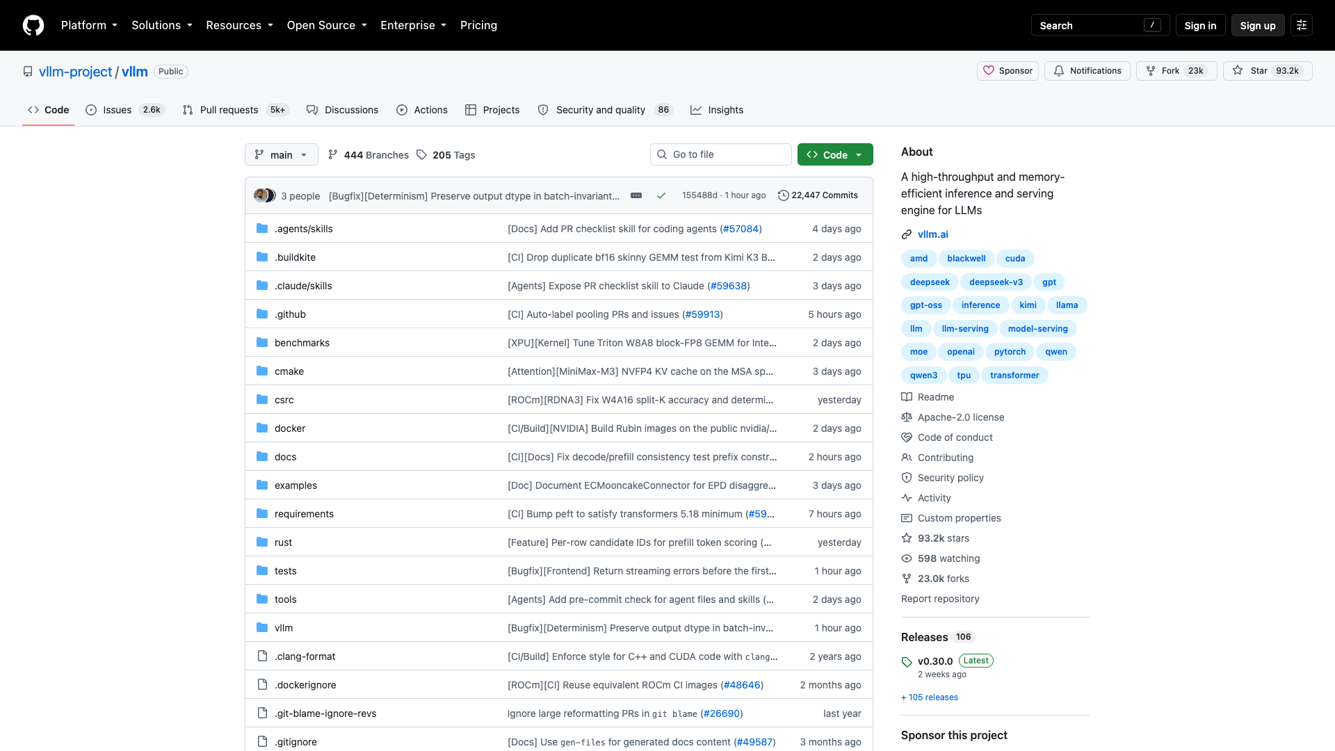 GitHub · vllm-project/vllm 仓库页 2026-10-05