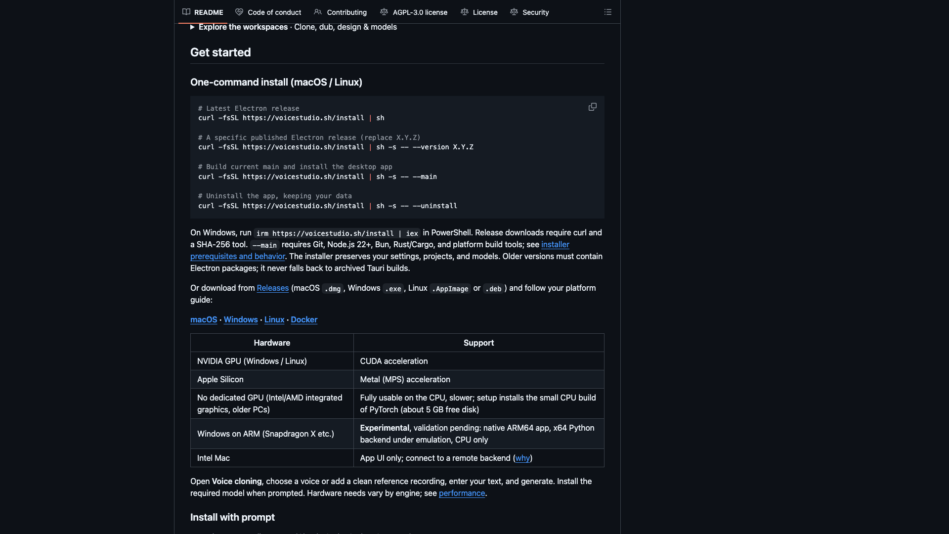 github.com/debpalash/VoiceStudio · README Get started 安装与硬件支持区 2026-10-04
