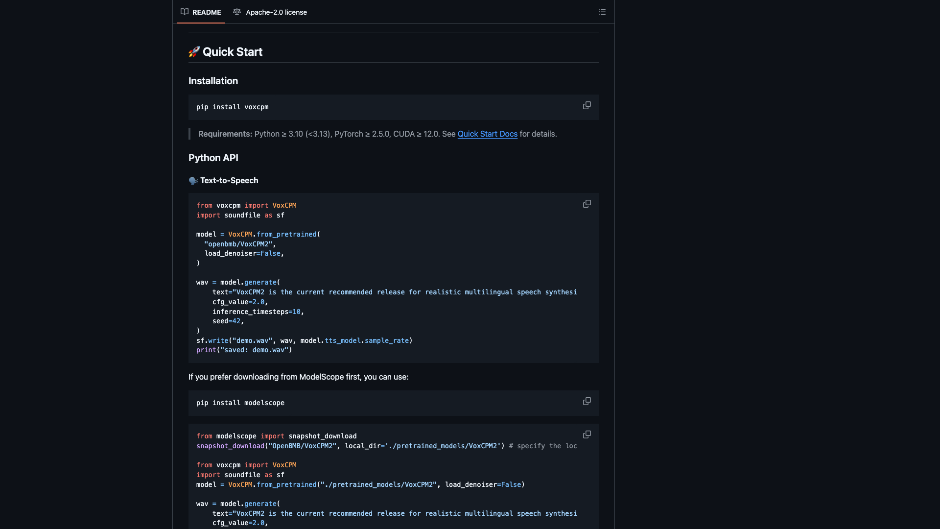 github.com · README Quick Start 安装与 Python API 2026-10-04