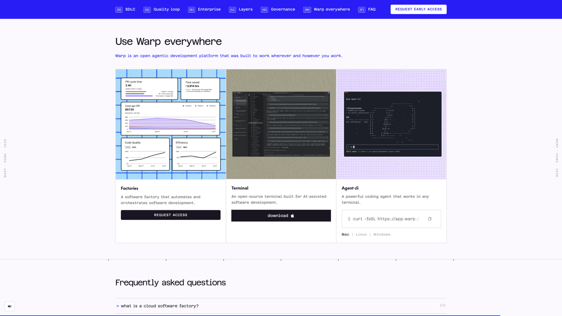 warp.dev · Factories/Terminal/Agent CLI 三产品线 2026-10-02