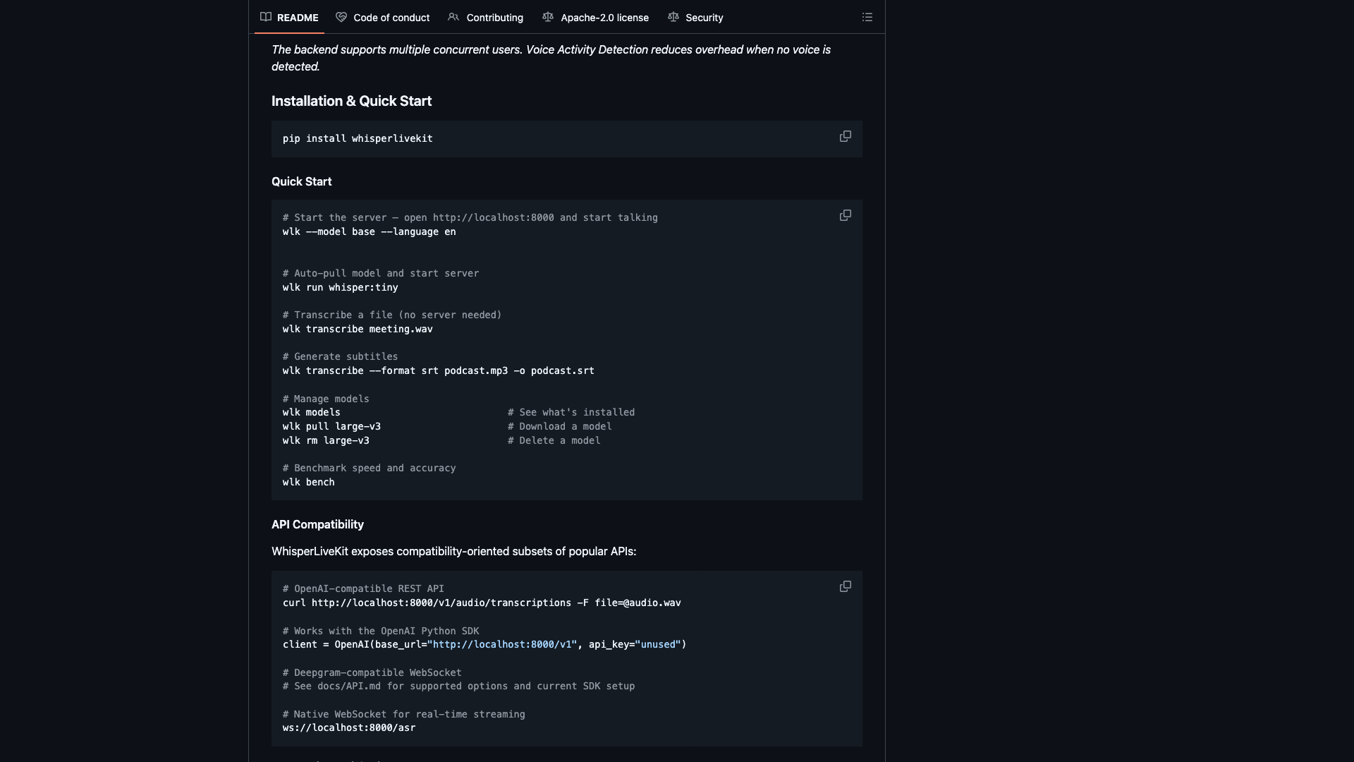 github.com · README 安装、CLI 与 API 兼容 2026-10-05