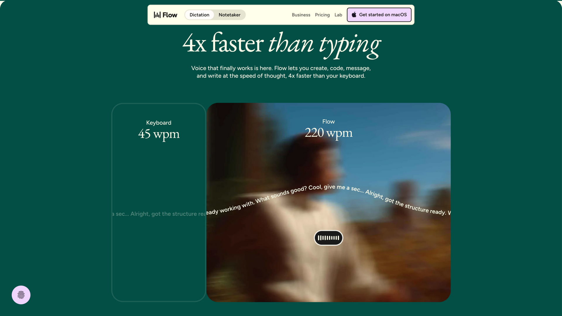 wisprflow.ai · 首页速度对比区(4x faster than typing)2026-10-05
